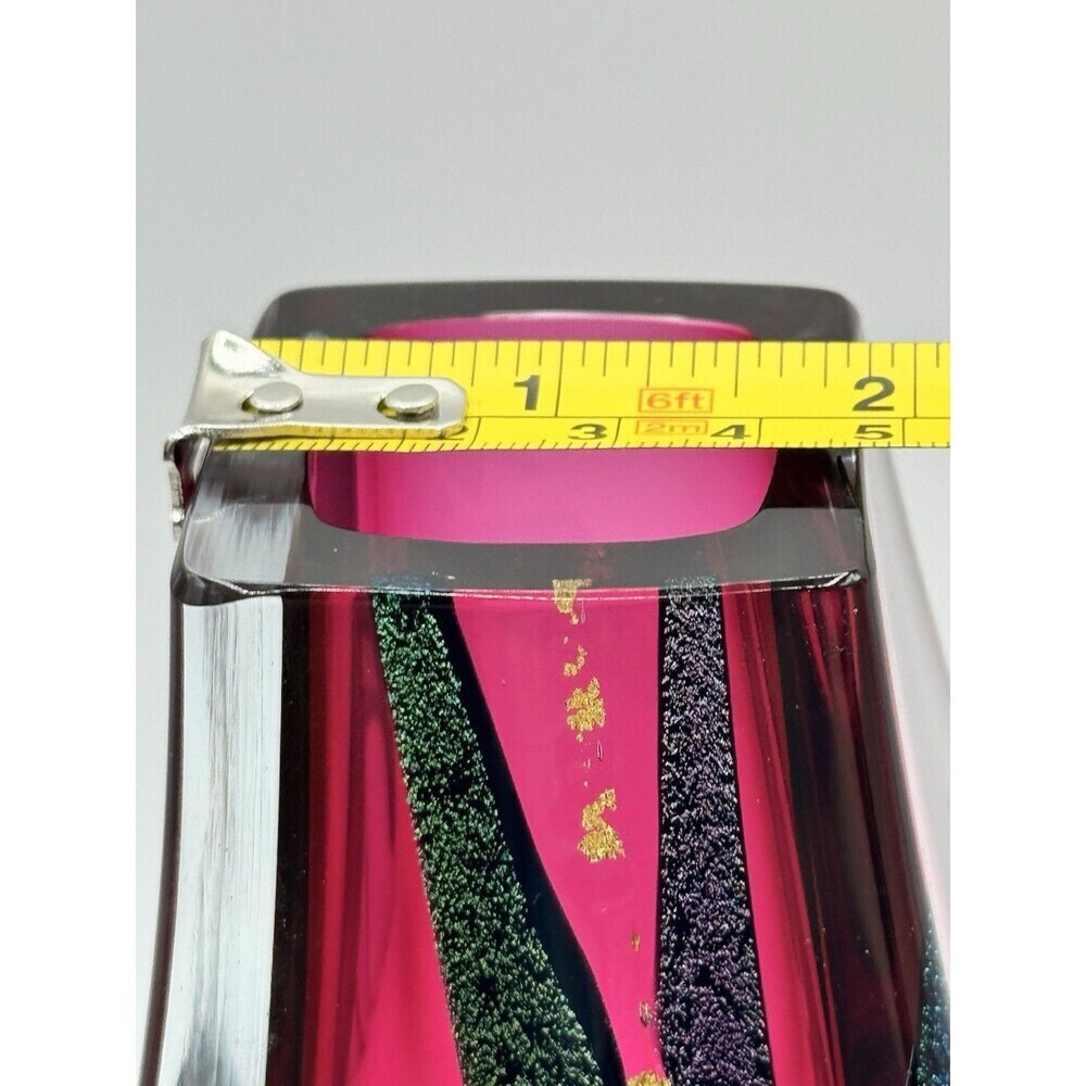 Eric Brakken Signed Studio Art Glass Vase 1993 Pink Gold Leaf Heavy Abstract - Picture 10 of 10