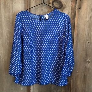 Merona Blue Sailboat Print Blouse Medium Women’s