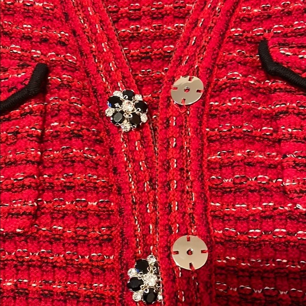 Self-Portrait Red Textured Knit Cardigan - Picture 5 of 8