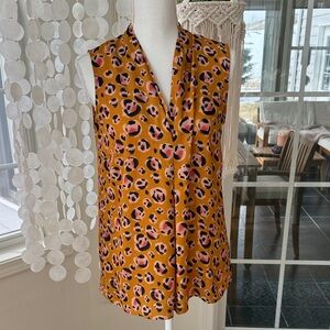 Leopard Print Sleeveless Blouse - Orange and Black