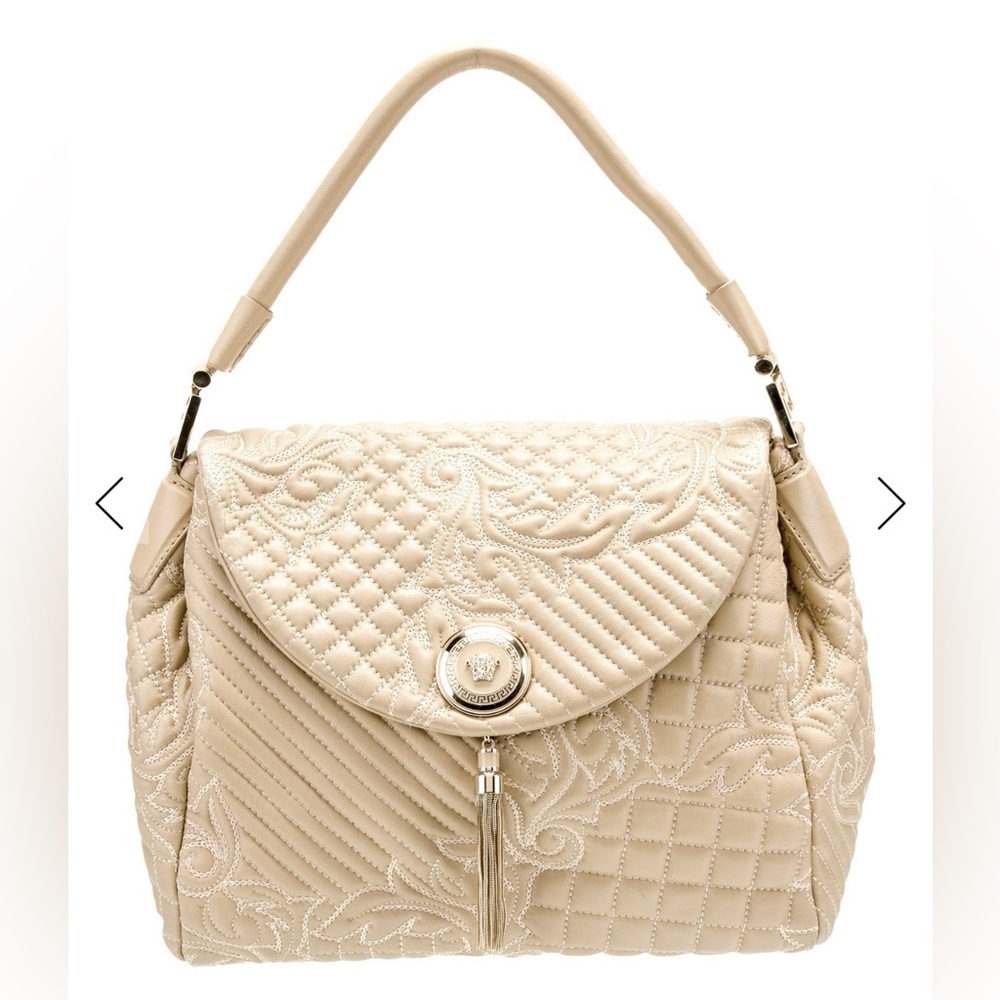 Versace vanitas ivory/cream embroidered leather shoulder bag Medusa LAST WEEK