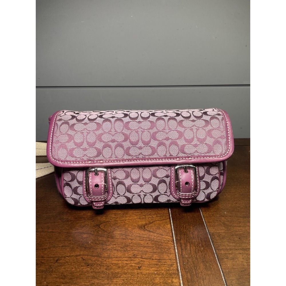 COACH Signature Purple Canvas Front Flap Fanny Pack/ Waist/Sling Bag RARE VTG EC