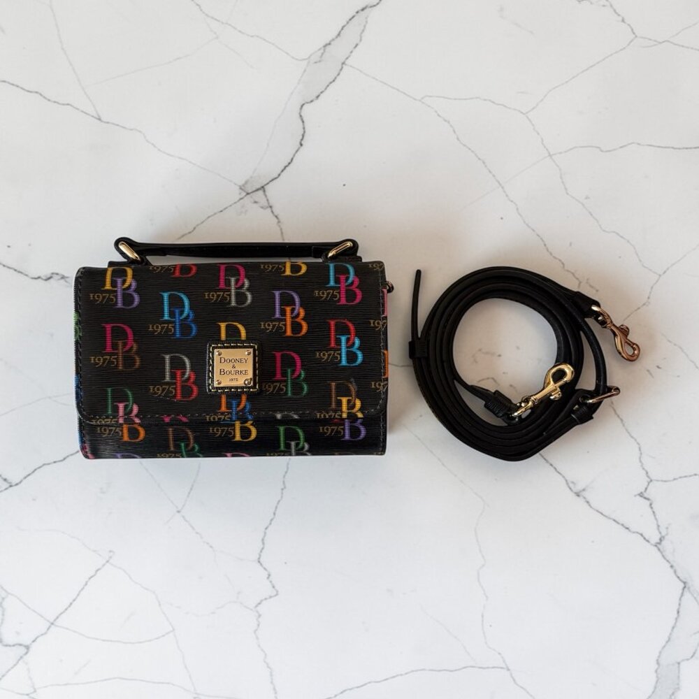Dooney & Bourke DB 1975 Multicolor Monogram Wallet on Chain | Black