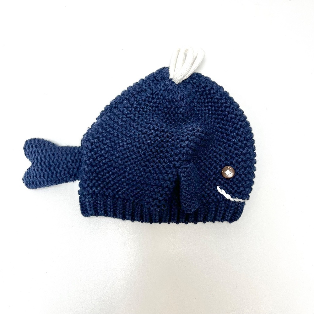 Mud Pie Navy Blue Crochet Knit Whale Beanie Hat 0-6 months