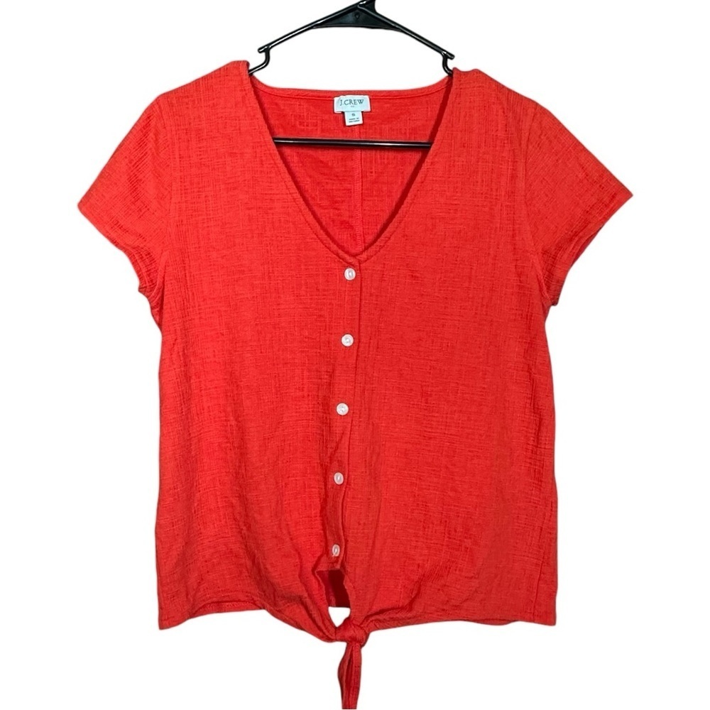 J Crew Factory Textured Blouse Coral Red Size Small Button Up Front Tie