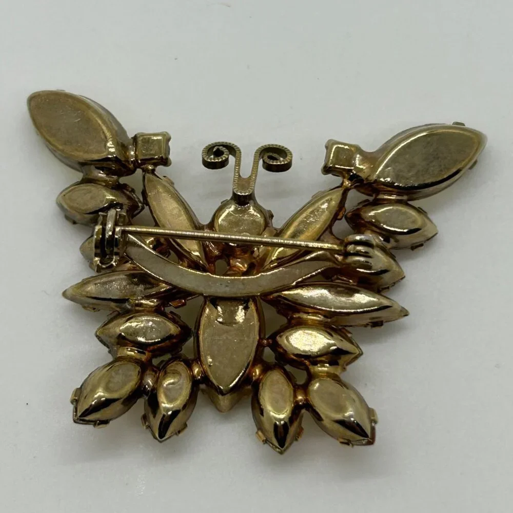 Vintage Juliana Butterfly Brooch D&E Citrine Topaz Rhinestone Gold Tone 1350 - Picture 3 of 11