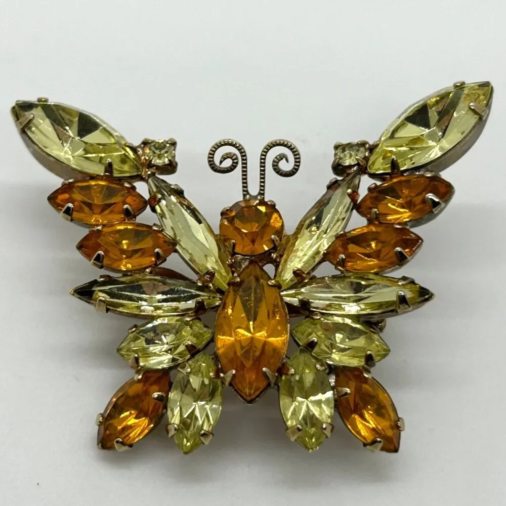 Vintage Juliana Butterfly Brooch D&E Citrine Topaz Rhinestone Gold Tone 1350 - Picture 2 of 11