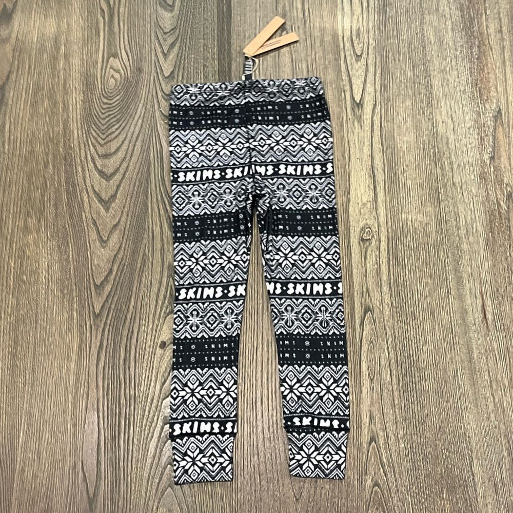 NWT Skims Logo Plush Pointelle Leggings High Rise Stretch Onyx FairIsle Size 6/7