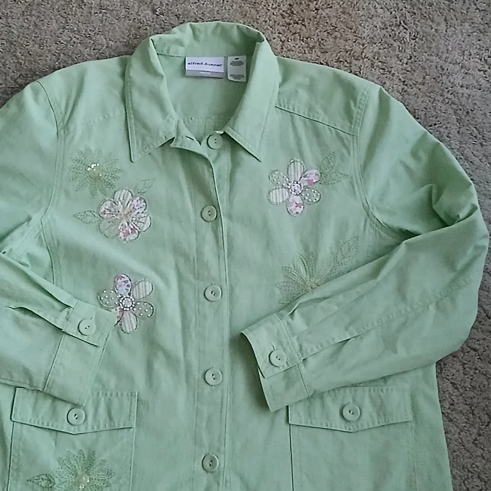 Alfred Dunner Spring Green Floral Embroidered Blazer Sz 16P - Picture 10 of 15