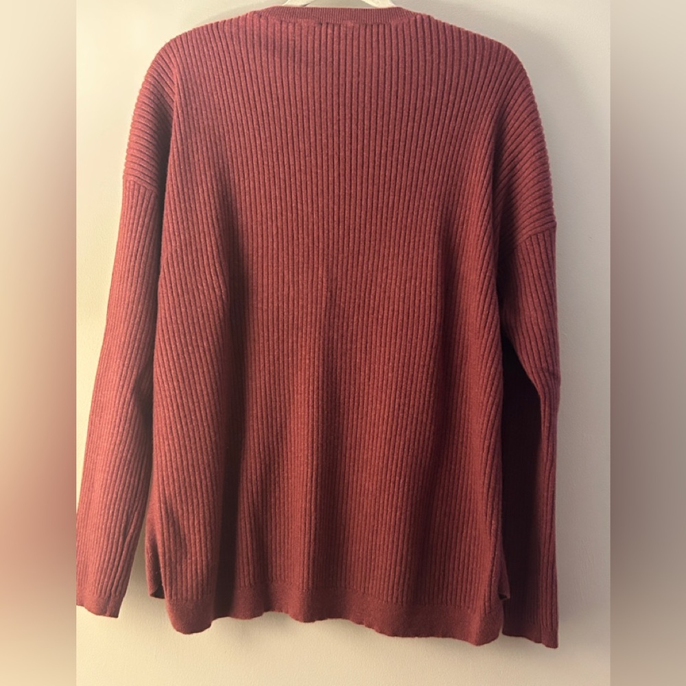 Eileen Fisher 100% Cashmere Cranberry Ribbed Sweater XL/TG - Picture 2 of 9