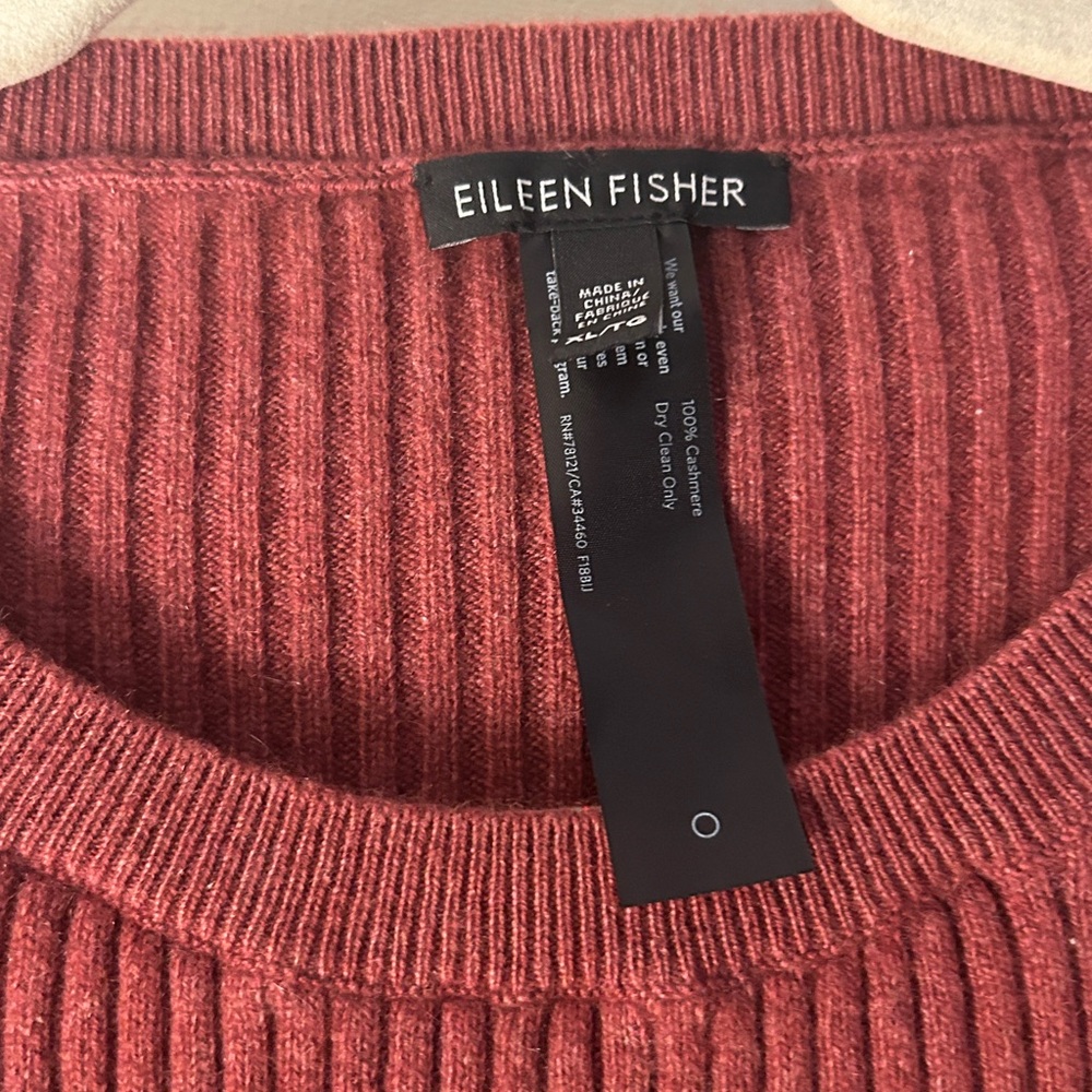 Eileen Fisher 100% Cashmere Cranberry Ribbed Sweater XL/TG - Picture 3 of 9
