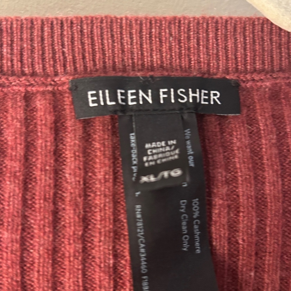 Eileen Fisher 100% Cashmere Cranberry Ribbed Sweater XL/TG - Picture 4 of 9