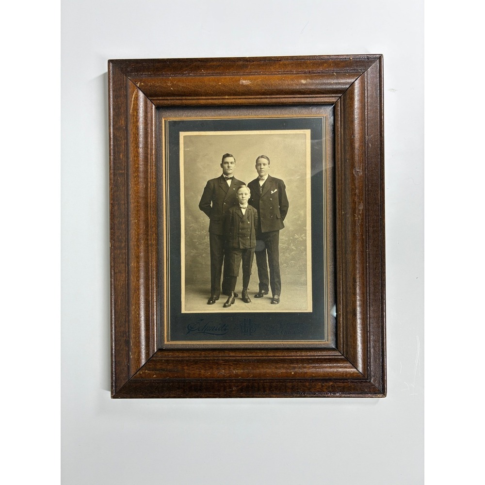 Antique Schmidt Studio Chicago Young Men Portrait Photo in Wood Frame Sepia - Picture 11 of 11