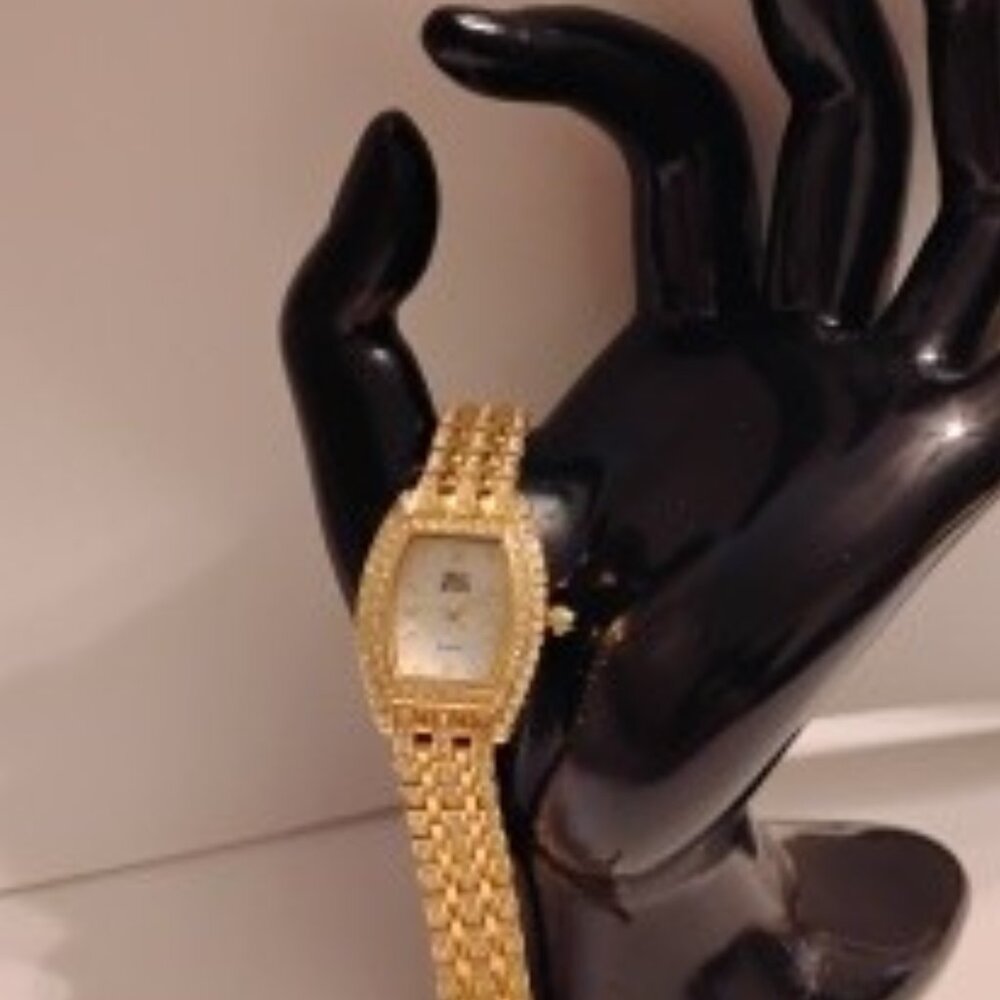 Nolan Miller Glamour Collection Crystal Gold Tone Quartz Watch. - Picture 3 of 4