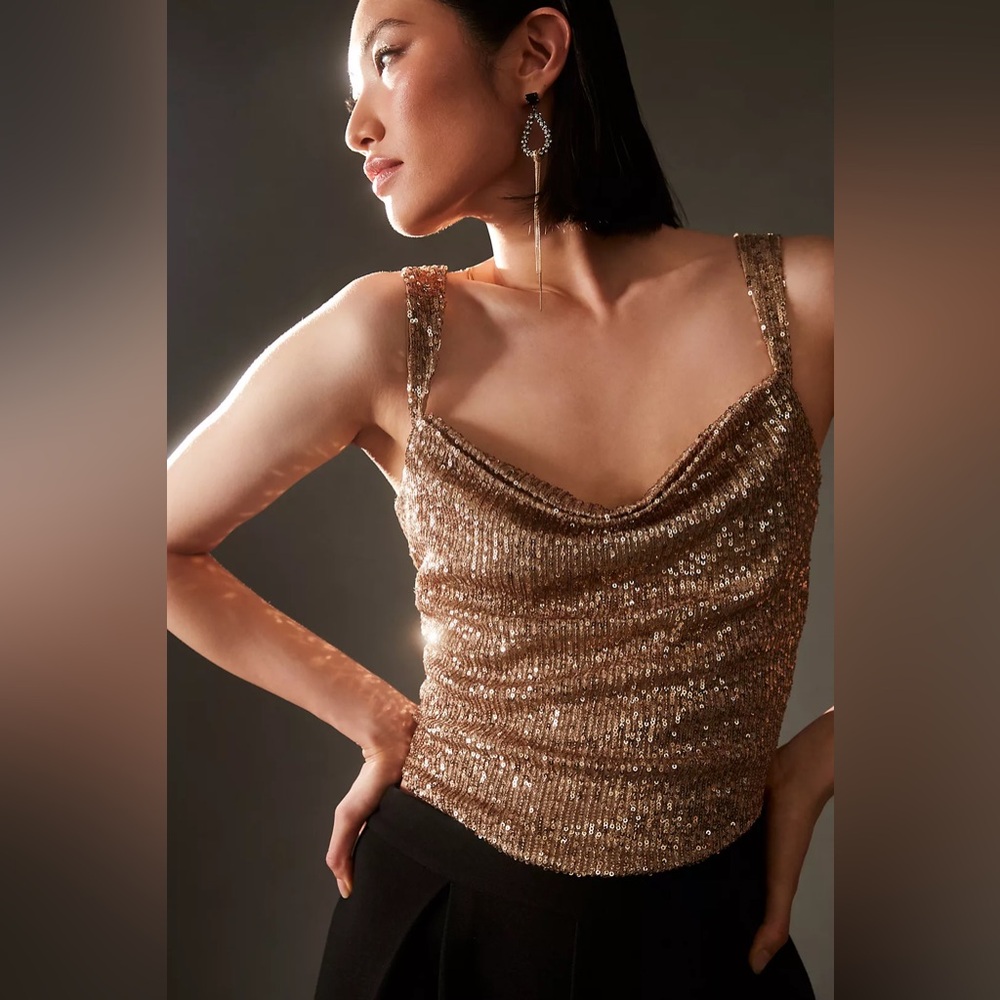 Anthropologie Cowl-Neck Sequin Camisole