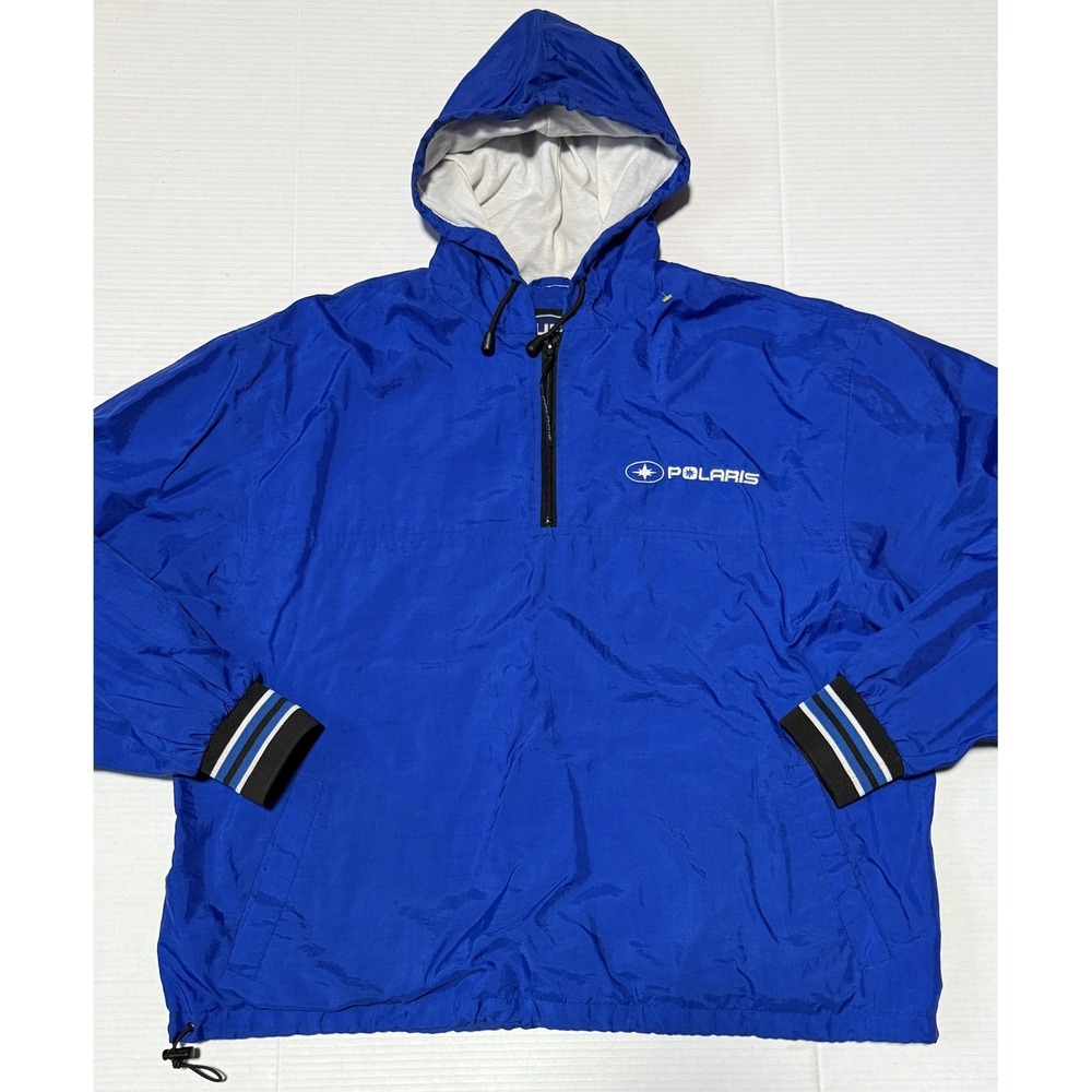 PURE POLARIS‎ - Men's 1/4 Zip Blue Hooded Windbreaker Anorak Jacket - X-Large