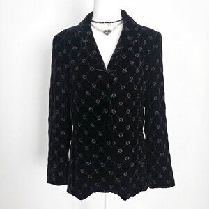 Vtg Goth Quilted Black Velvet Blazer Sz 10 Embroidered Floral Silk Dark Academia
