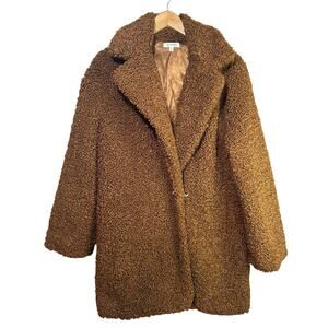 Max Studio Women’s Longline Teddy Coat Winter Jacket Sienna Brown Large Elegant