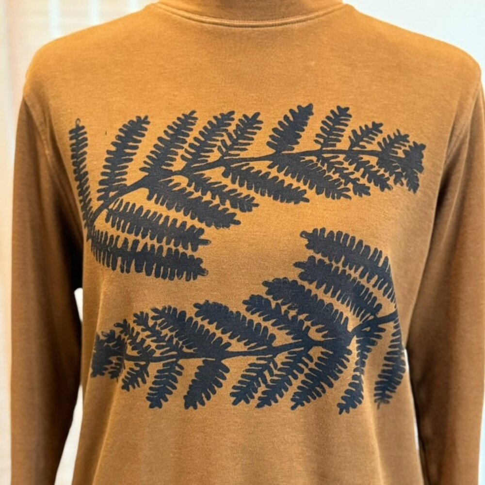 Hand Printed Rust Fern Shirt | Turtle Neck | Cottagecore | XS Lands' End - Picture 7 of 11