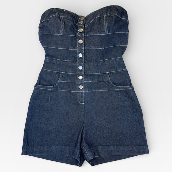 Express Pants - Express Womens Denim Strapless Button-Up Open Back Romper Size 6