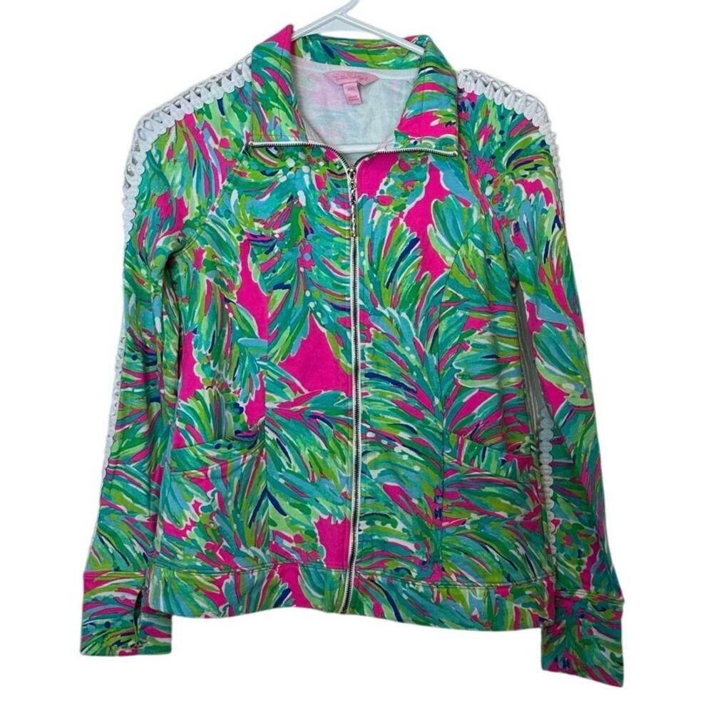 Lilly Pulitzer Brigantine Full Zip Up Jacket Raz Berry Shady Lady Size XXS Bold