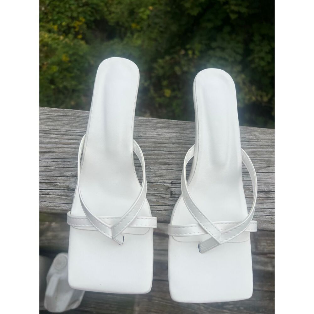 No Brand White Square Toe Sandals Sz 41 (10.5) NIB - Picture 2 of 6