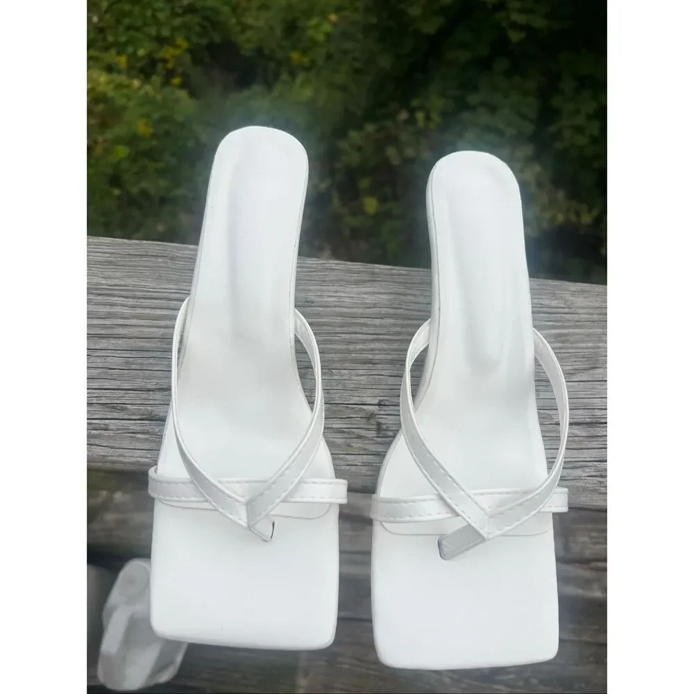 No Brand White Square Toe Sandals Sz 41 (10.5) NIB - Picture 2 of 6