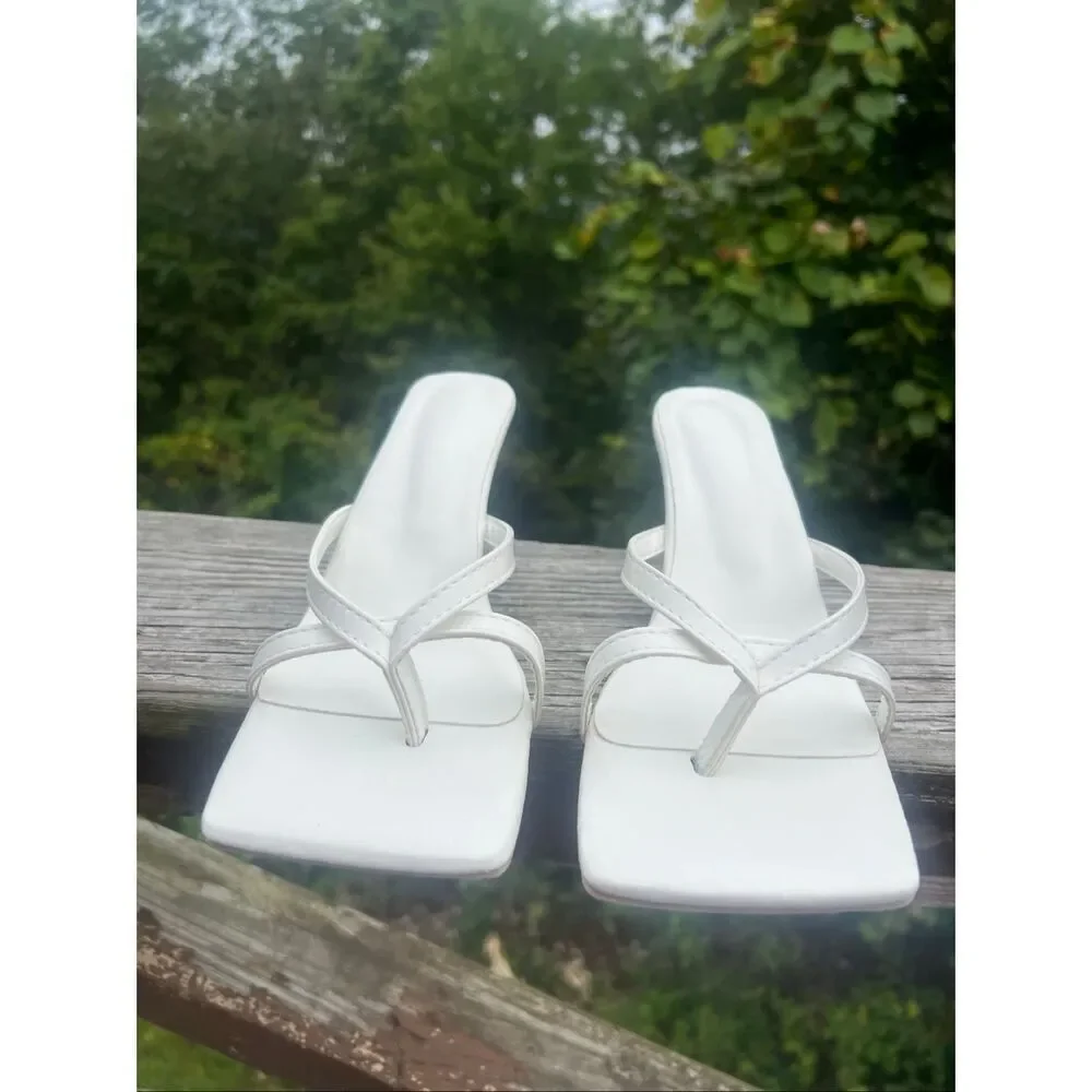 No Brand White Square Toe Sandals Sz 41 (10.5) NIB - Picture 3 of 6