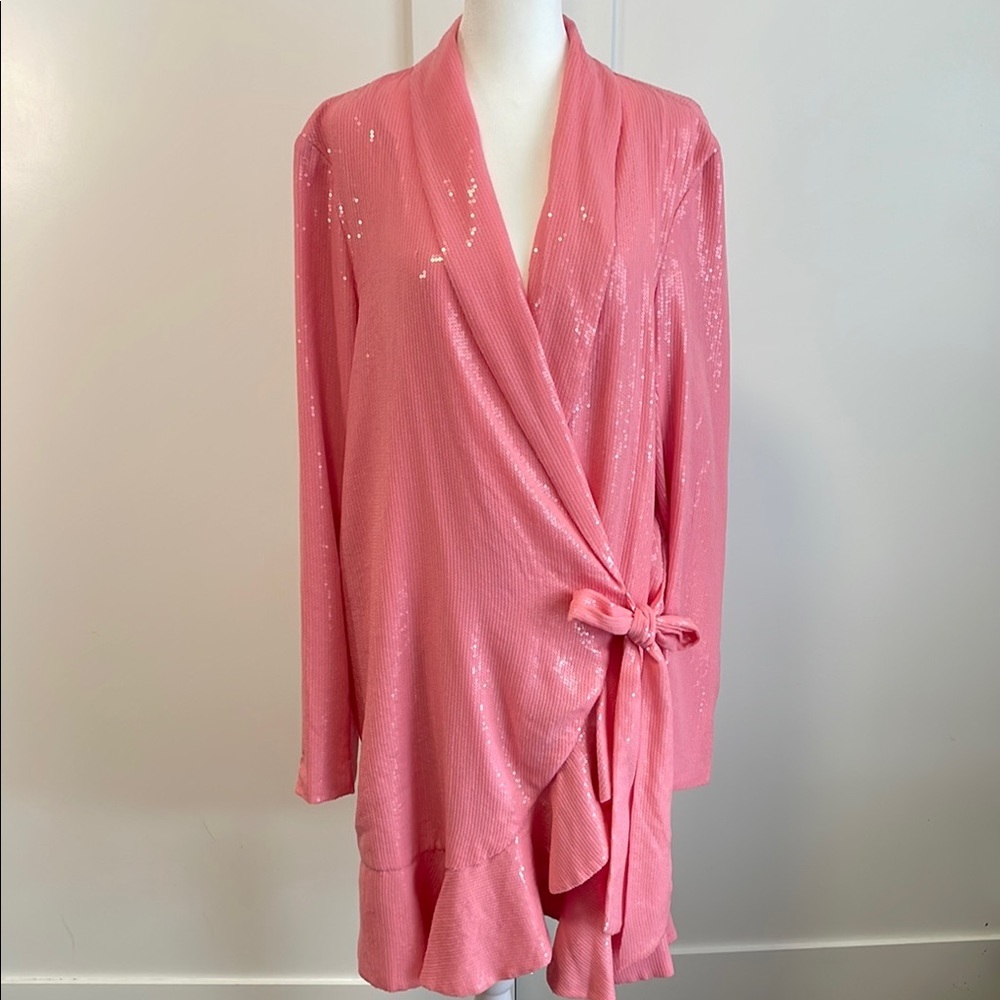 EUC Vineet Bahl Sequins Pink Wrap Dress