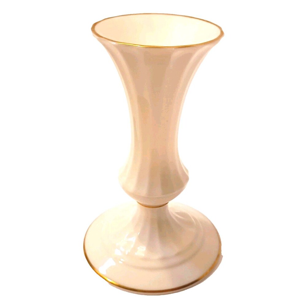 Lenox Candlestick Ivory Bone China Fluted 24K Gold Trim Made In USA Vintage
