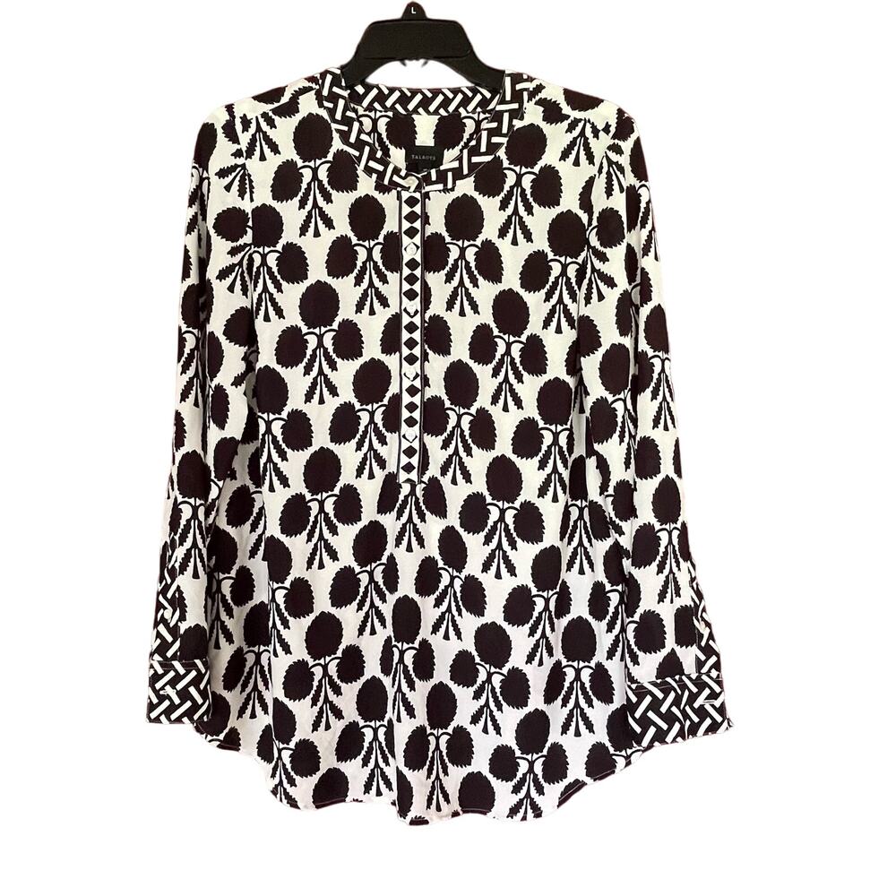 Talbots‎ Top Sleek Band Collar Popover Bicolor Border Lightweight Airy Size M