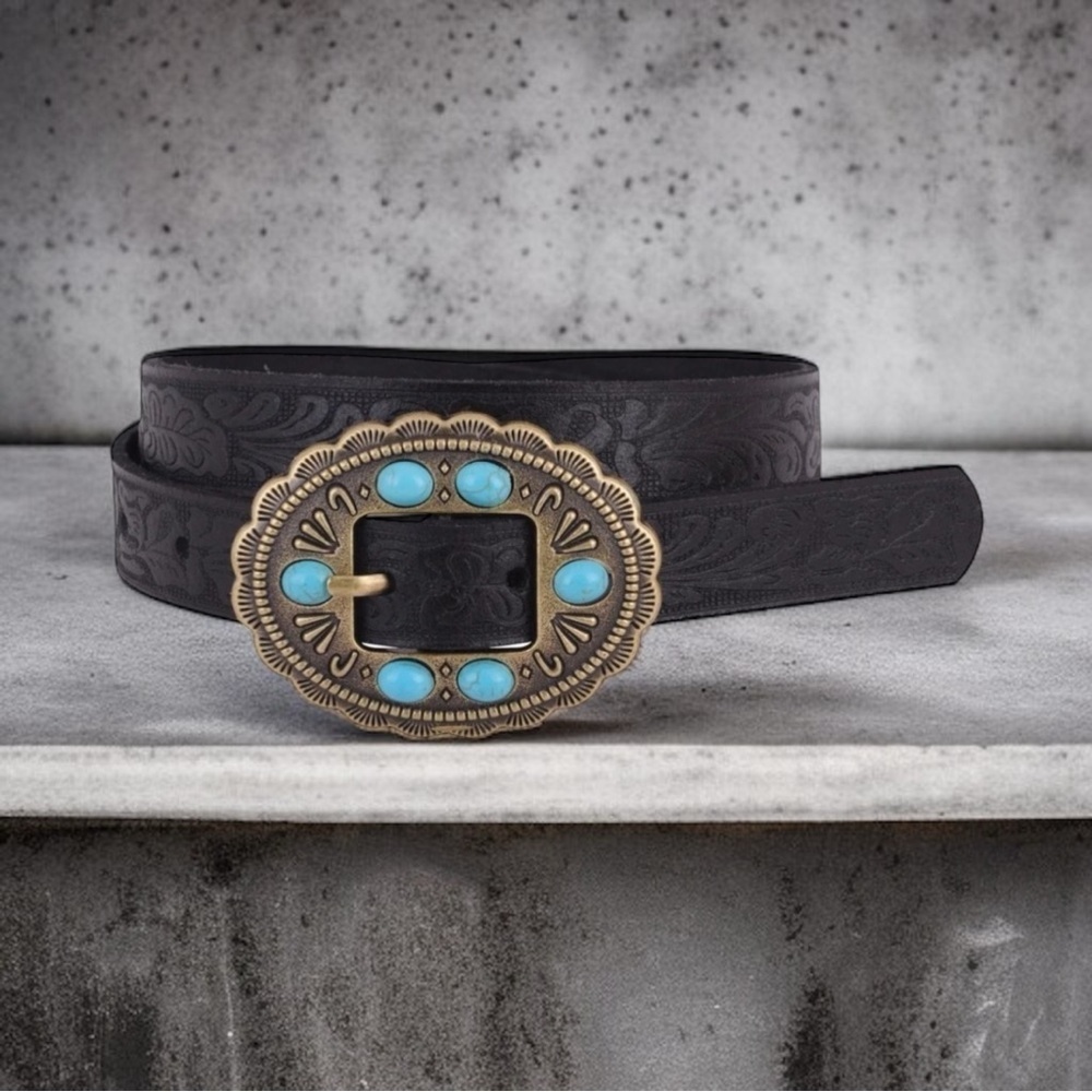 NWT MOST WANTED Leather Turquoise Stone Western Tooled Belt Size Medium