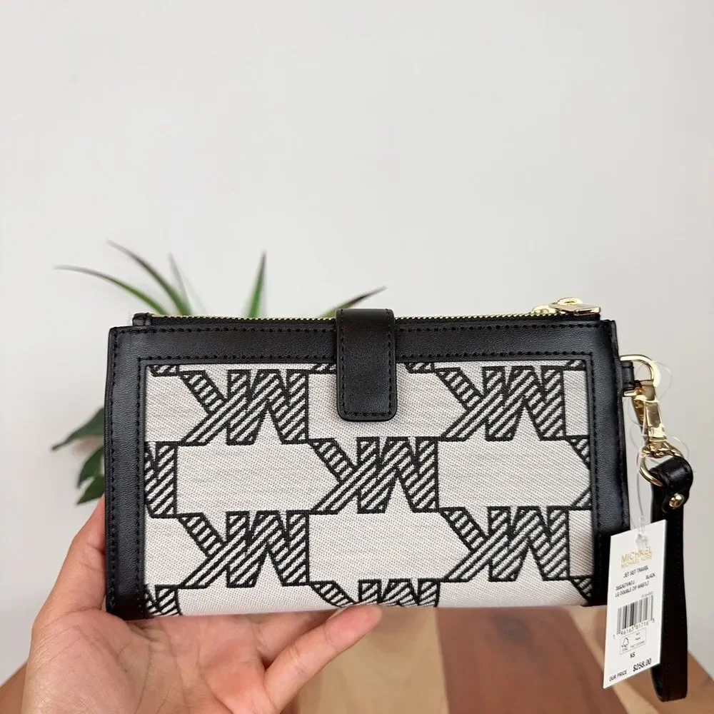 NWT Michael Kors Jet Set Travel Large Double Zip Wristlet Graphic Logo - Picture 4 of 7