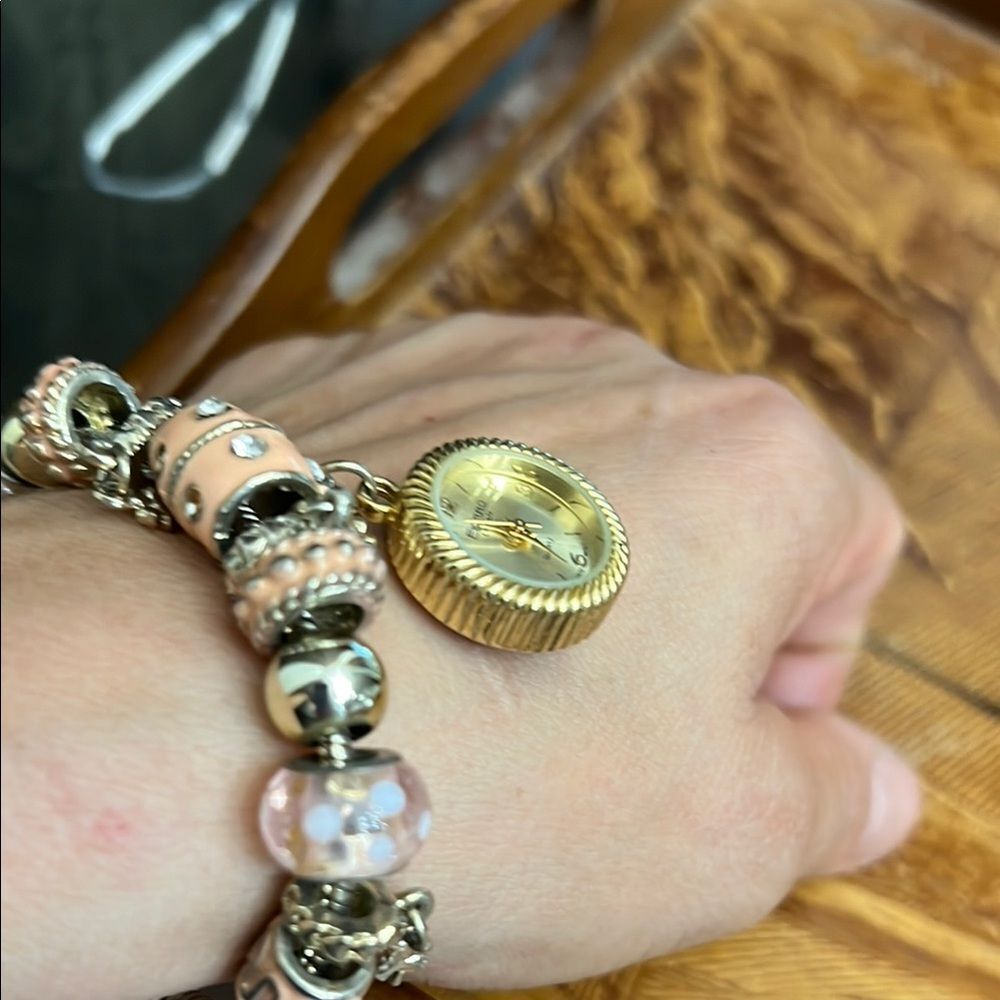 Gold and Pink Charm Bracelet with Elegant Beads - Picture 5 of 12