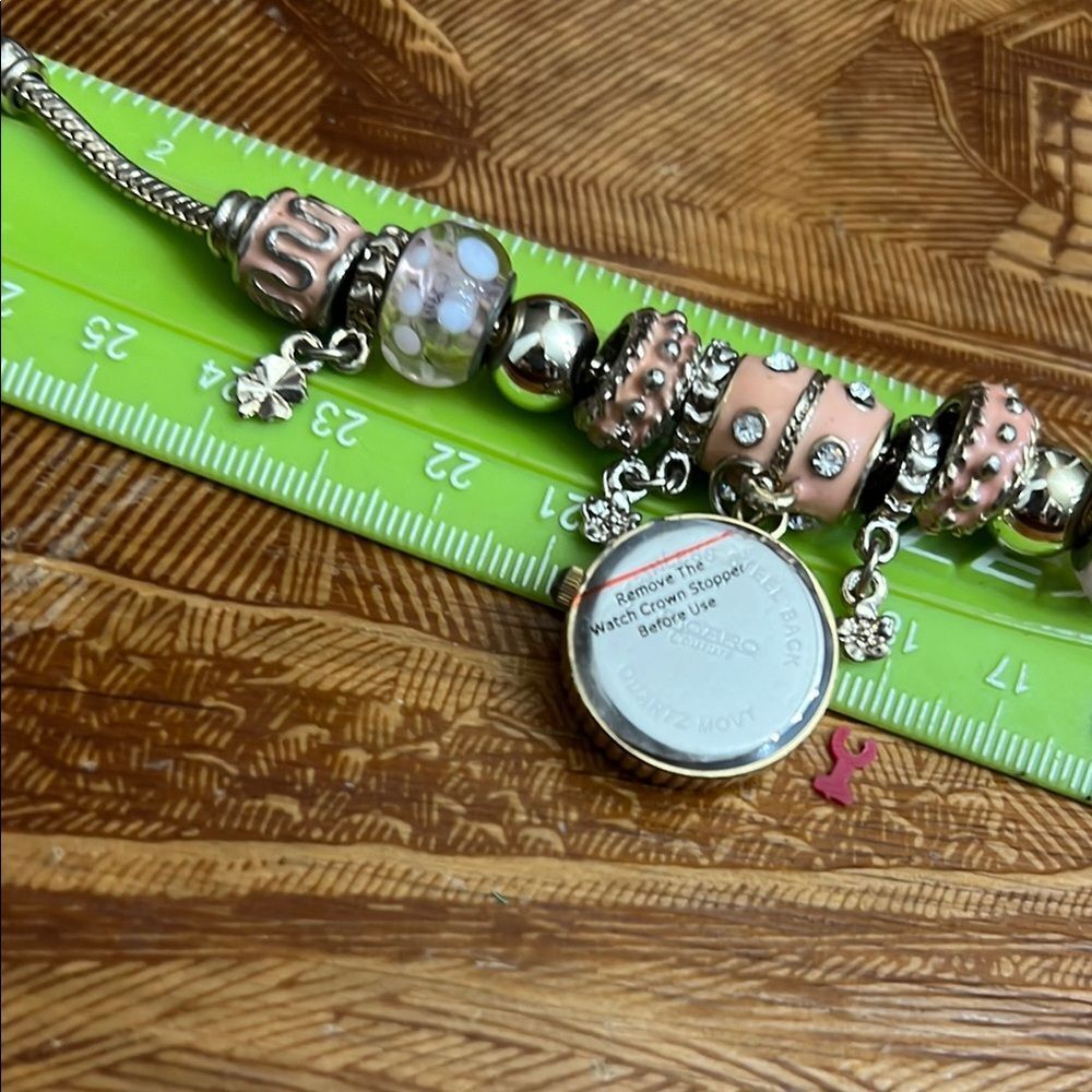 Gold and Pink Charm Bracelet with Elegant Beads - Picture 12 of 12