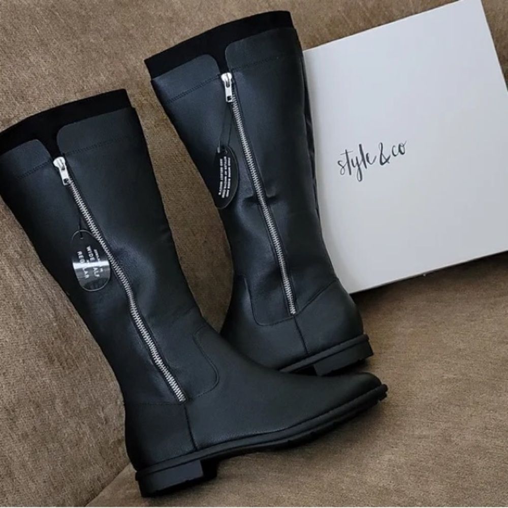Style & Co. Womens Olliee Faux Leather Tall Knee-High Boots (WIDE CALF)