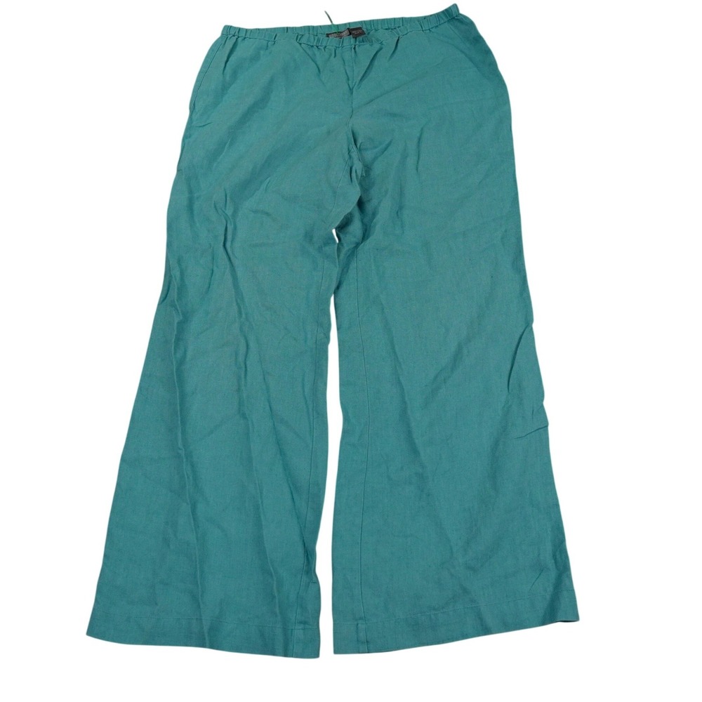 Chico's Linen Pants Women Size 1 Teal Wide Leg Elastic Waist Additions Coastal