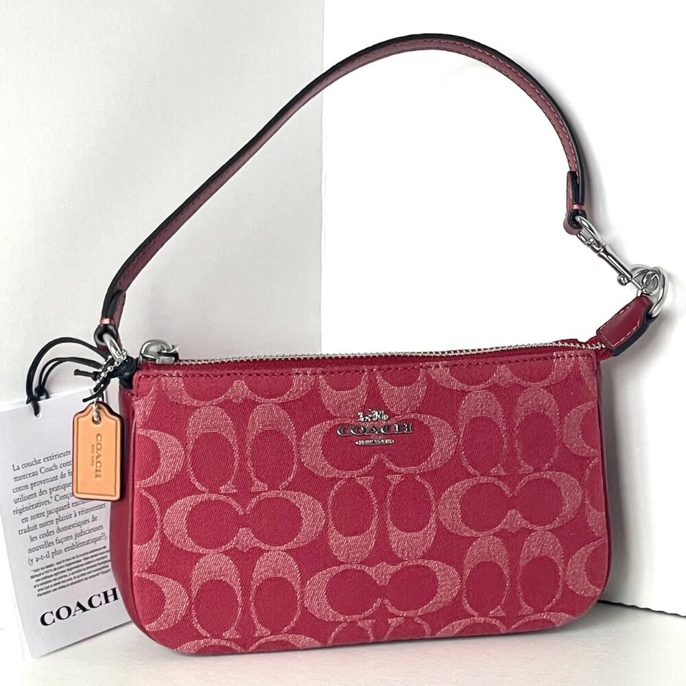 Coach Nolita 19 Signature Denim Leather Wristlet True Red CCZ48