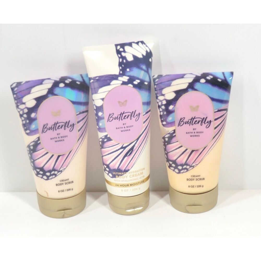Bath & Body Works Lot BUTTERFLY Ultimate Body Cream 2 Creamy Body Scrub 8oz New