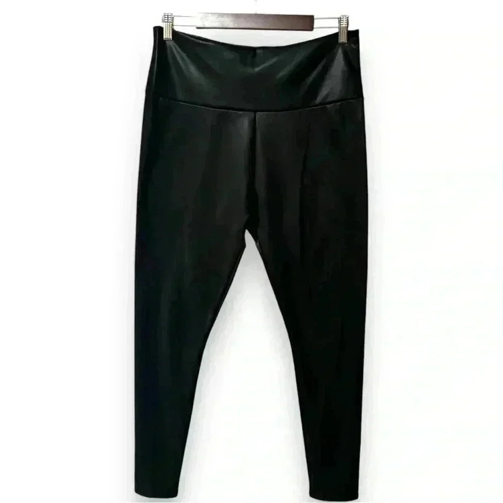 Women’s size XL control top faux leather black stretch lined athletic leggings
