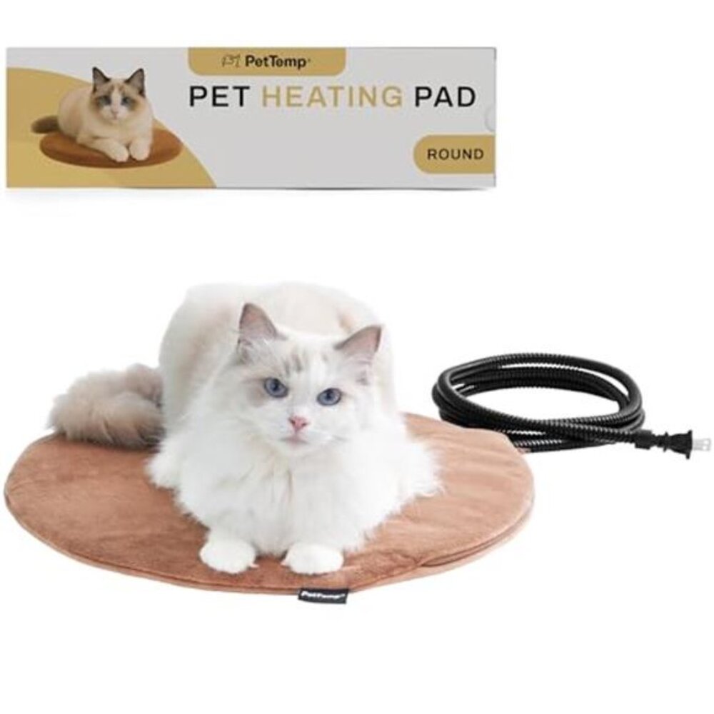 Pet Heating Pad Cat Dog Heated Bed Waterproof Round 16 Inch Indoor Outdoor Pad