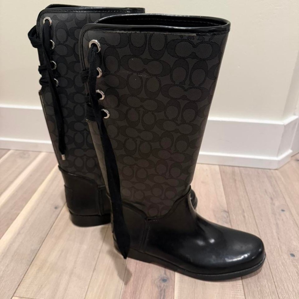 Coach black rain boots with silver hardware. Size US 11 #rainyday #boots - Picture 3 of 8