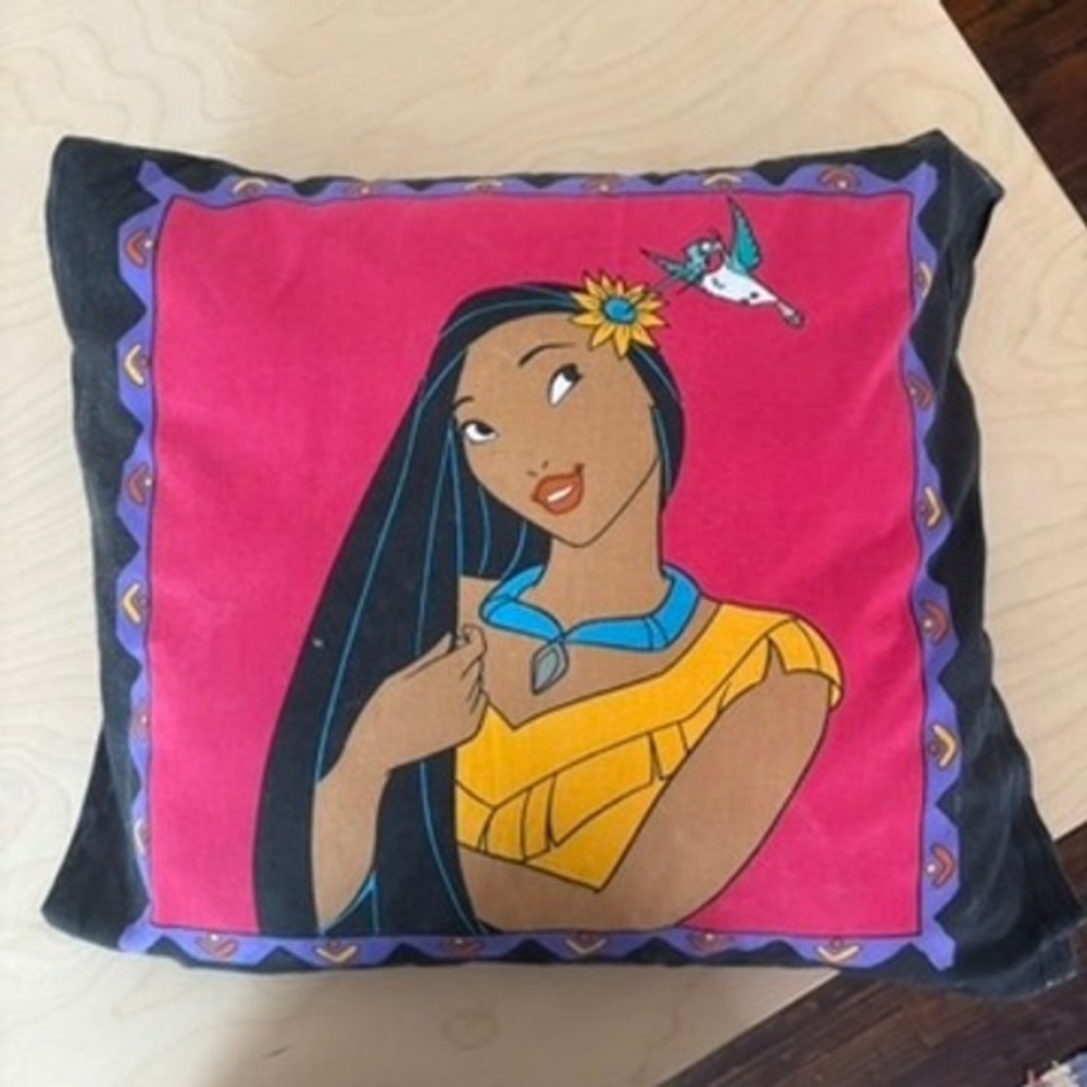 Disney Pocahontas Throw Pillow 18x18 Pink Black Vintage 90s Nostalgia Decor Flit