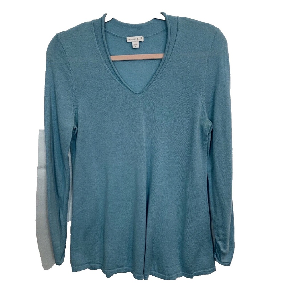 J Jill Aqua Merino Wool long sleeve light weight vac neck sweater Sz. XS.