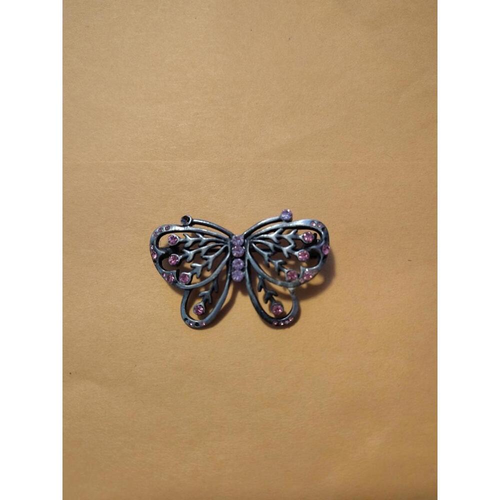 Vintage Butterfly Brooch Pink Stones
