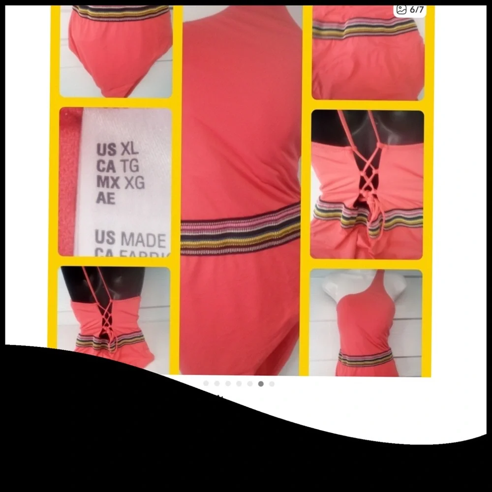 One-Shoulder Coral Swimsuit with Decorative Waistband.46 - Picture 6 of 7