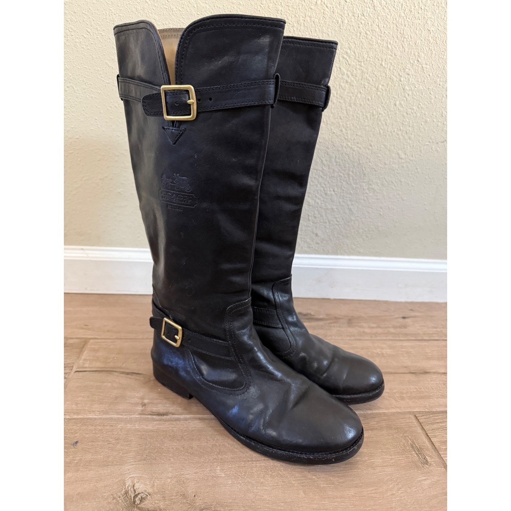 COACH "Whitley" Black Leather Riding‎ Boots Women's 9