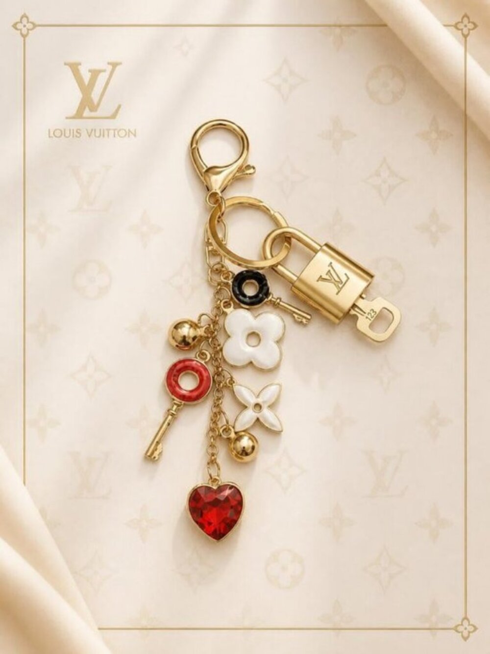 Authentic Louis Vuitton Gold Padlock & Key 🔒 LV Bag Charm w/ Unbranded Keychain