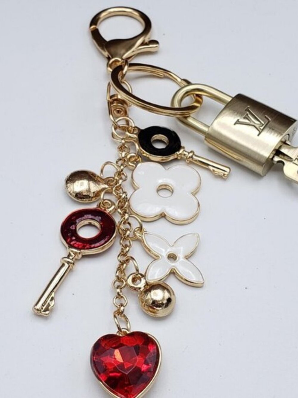 Authentic Louis Vuitton Gold Padlock & Key 🔒 LV Bag Charm w/ Unbranded Keychain - Picture 9 of 10