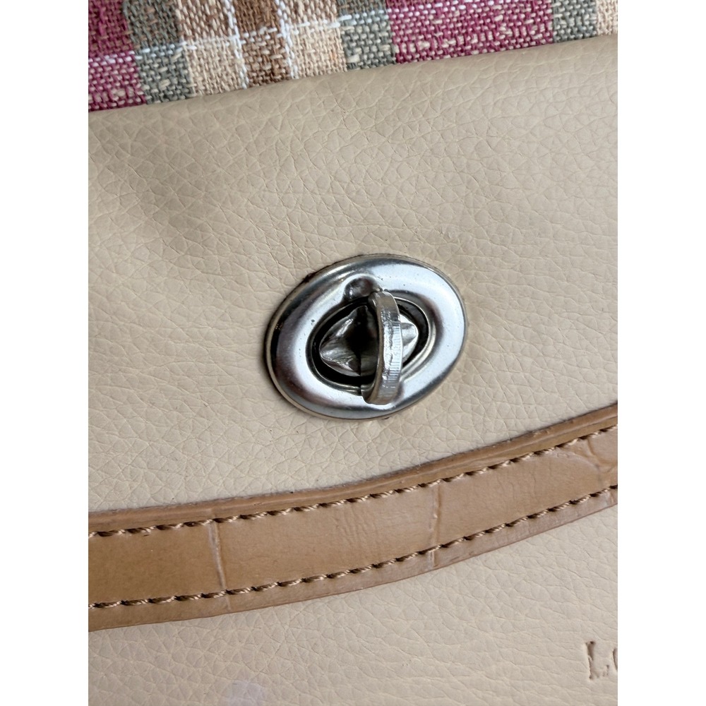 Longaberger Homestead Plaid Shoulder Bag Burgundy Tan Cream Faux Leather Trim - Picture 6 of 10